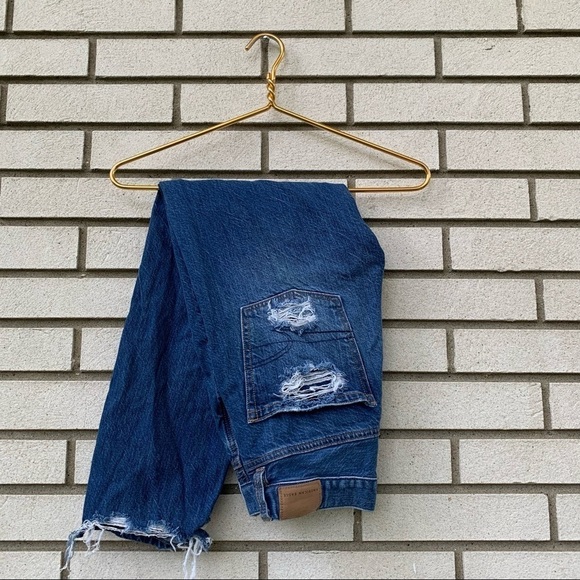 American Eagle 90s Boyfriend Distressed Ripped Destroyed Jeans Blue 00 Short - Picture 2 of 16